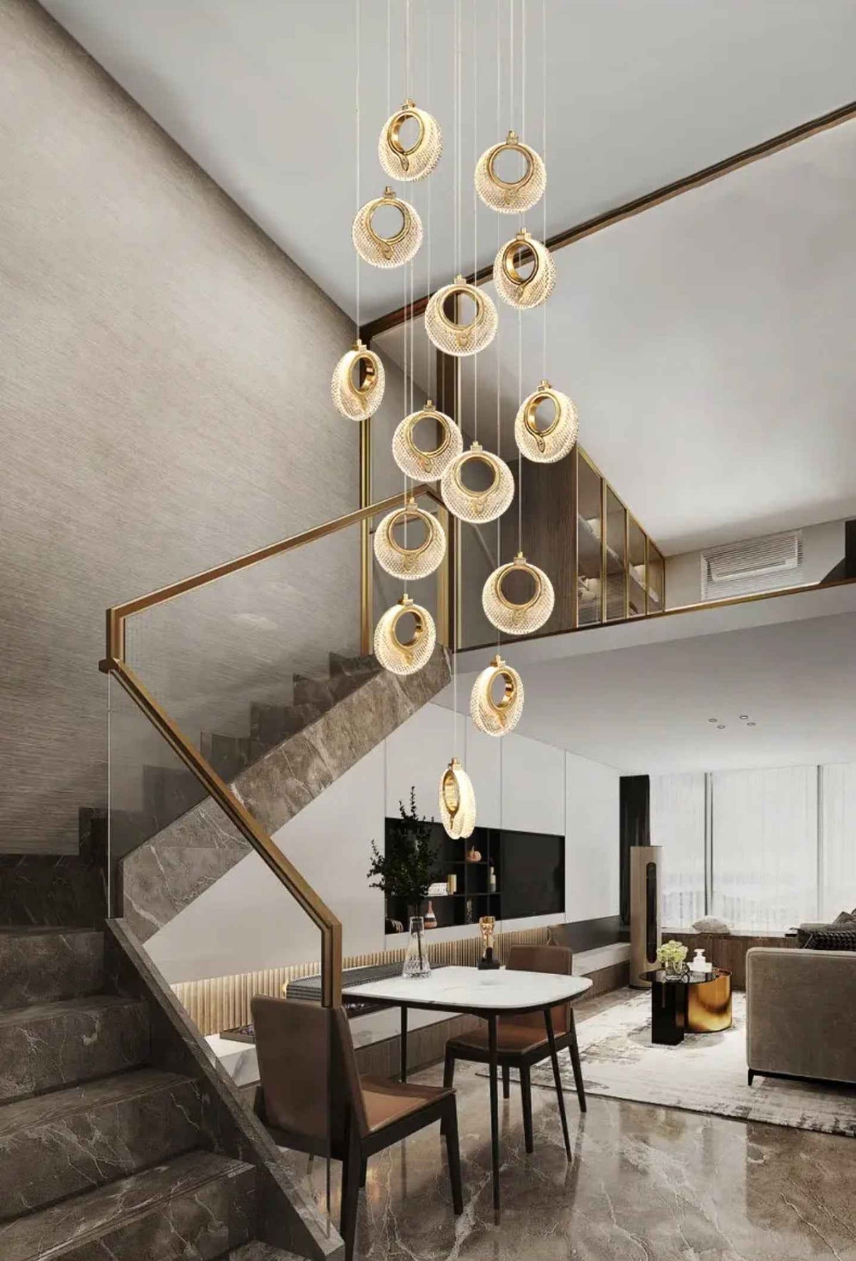 Priscila Coles Gold Staircase Chandelier - Colour & Brightness Changing