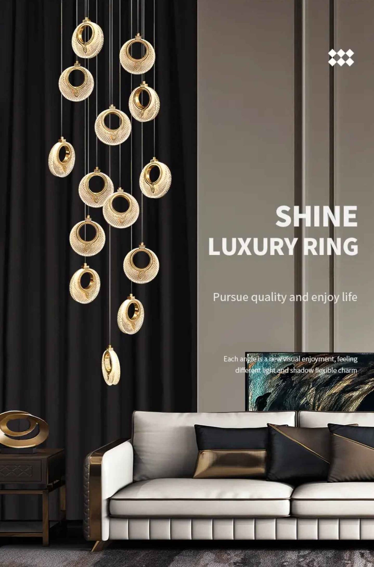 Priscila Coles Gold Staircase Chandelier - Colour & Brightness Changing