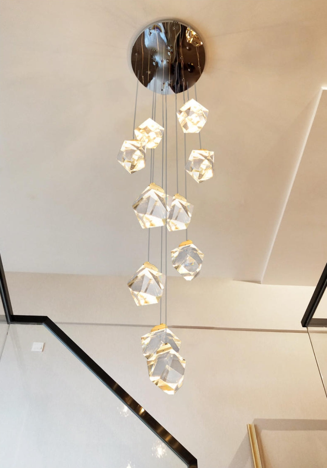 Pear Diamond Gold Staircase Chandelier Lamp - Reflect Lighting