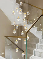 Pear Diamond Gold Staircase Chandelier Lamp - Reflect Lighting