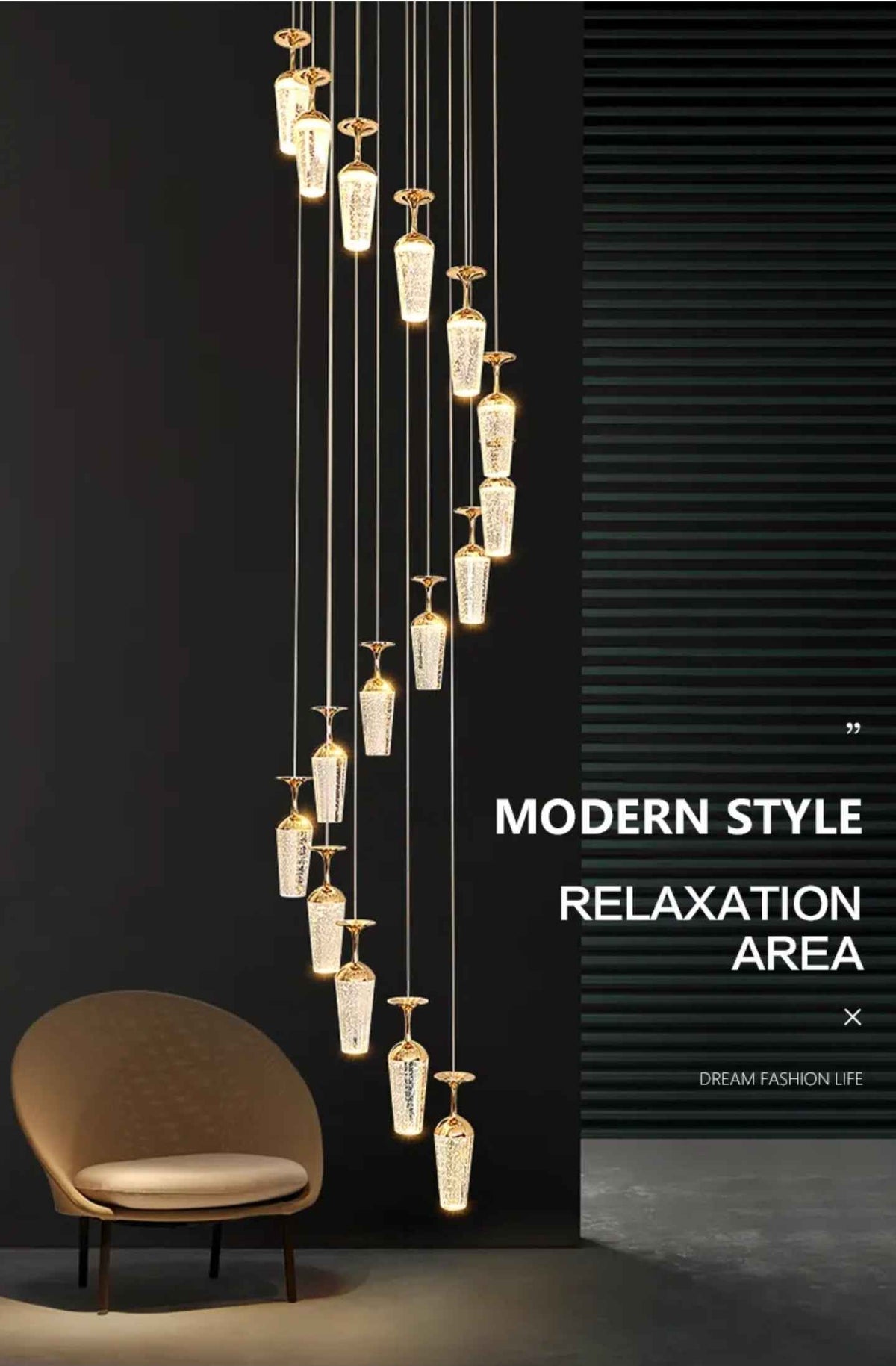 Golden Elegance Cascading Staircase Chandelier