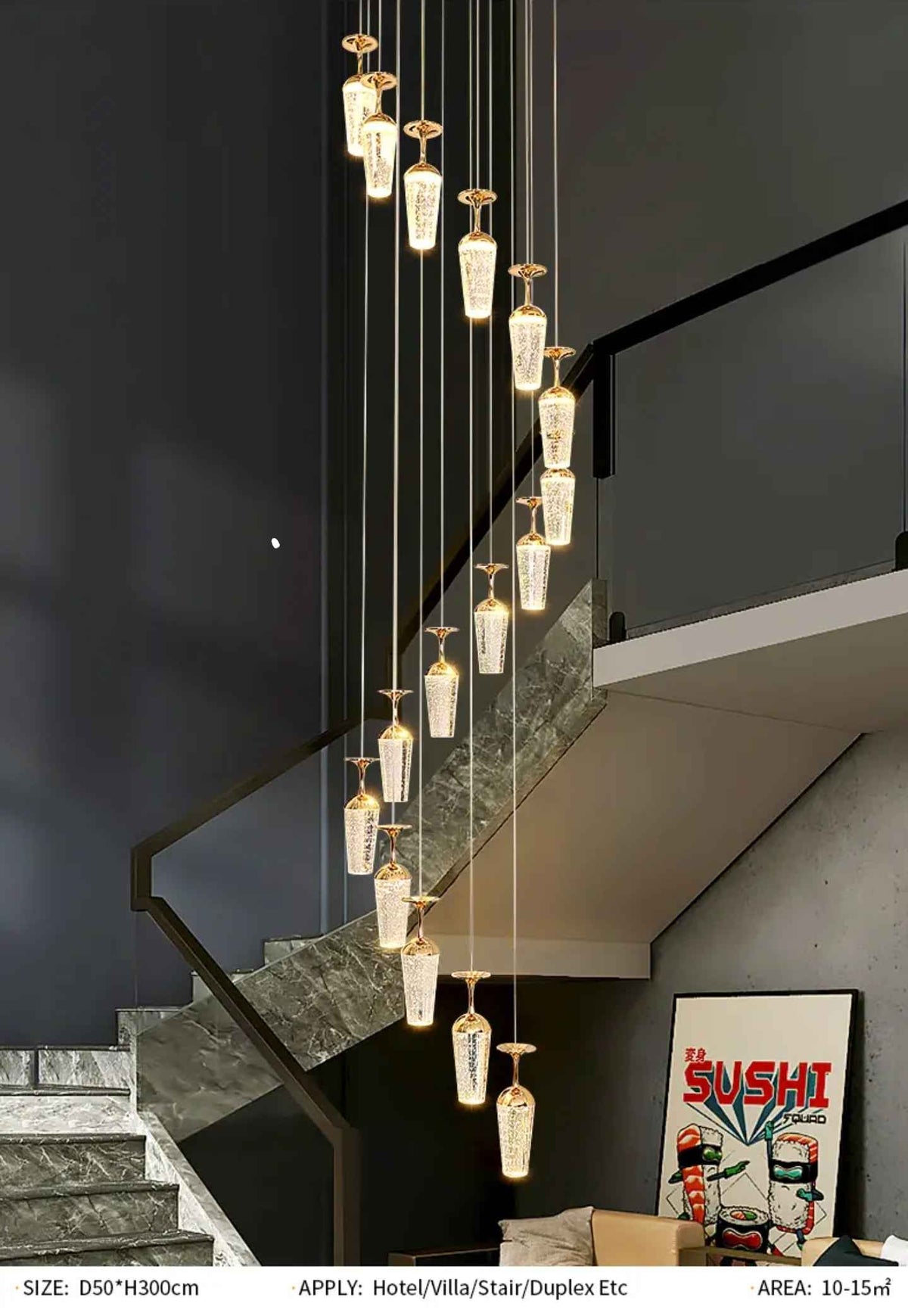 Golden Elegance Cascading Staircase Chandelier
