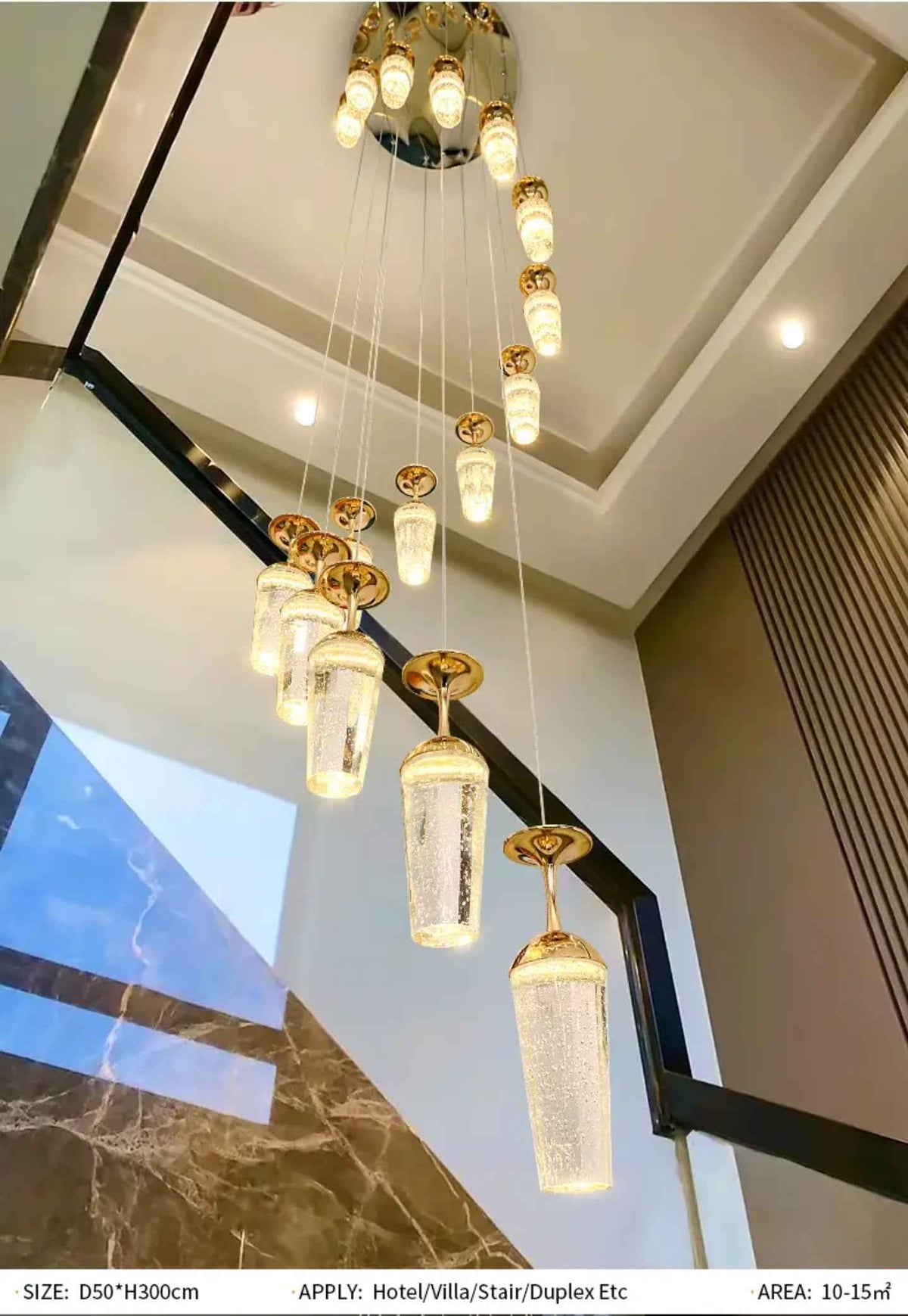 Golden Elegance Cascading Staircase Chandelier