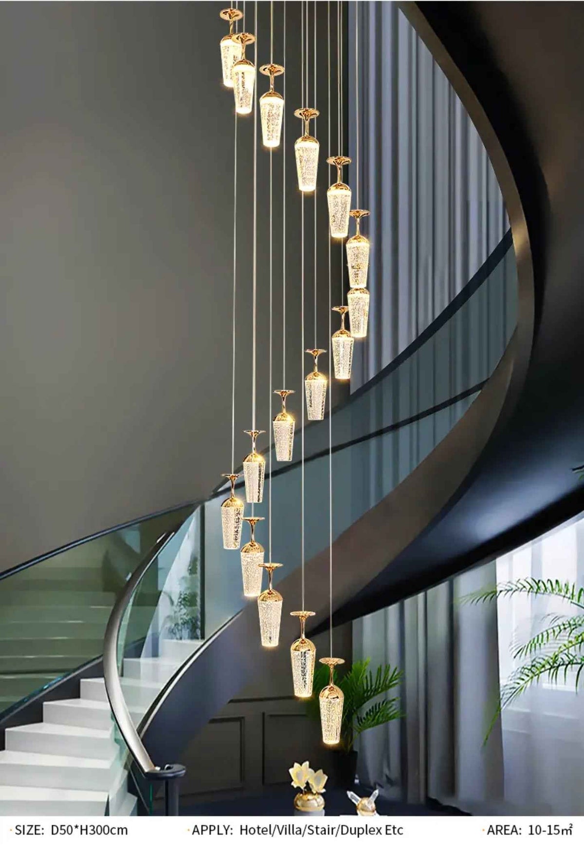 Golden Elegance Cascading Staircase Chandelier