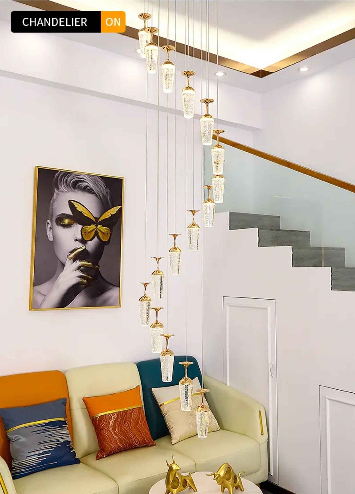 Golden Elegance Cascading Staircase Chandelier