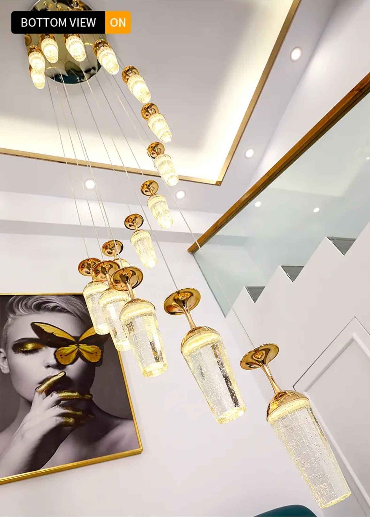 Golden Elegance Cascading Staircase Chandelier