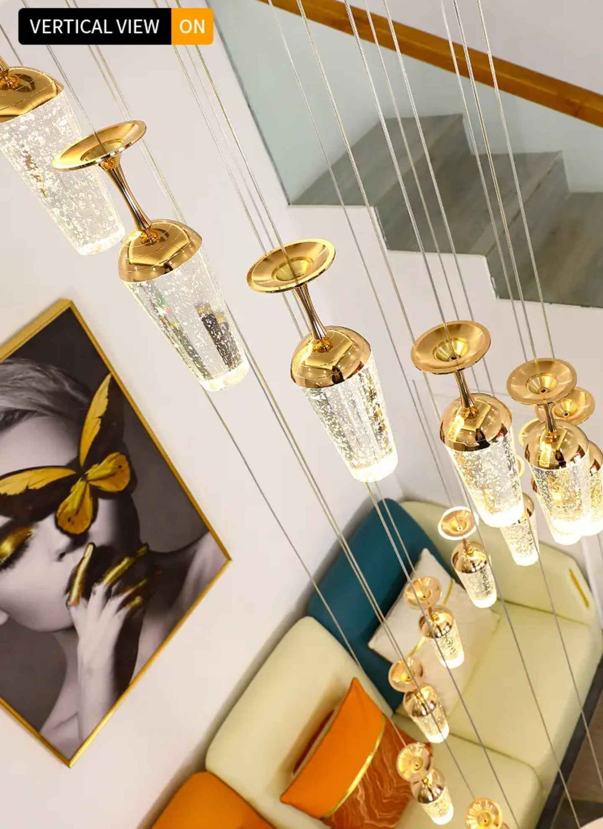Golden Elegance Cascading Staircase Chandelier