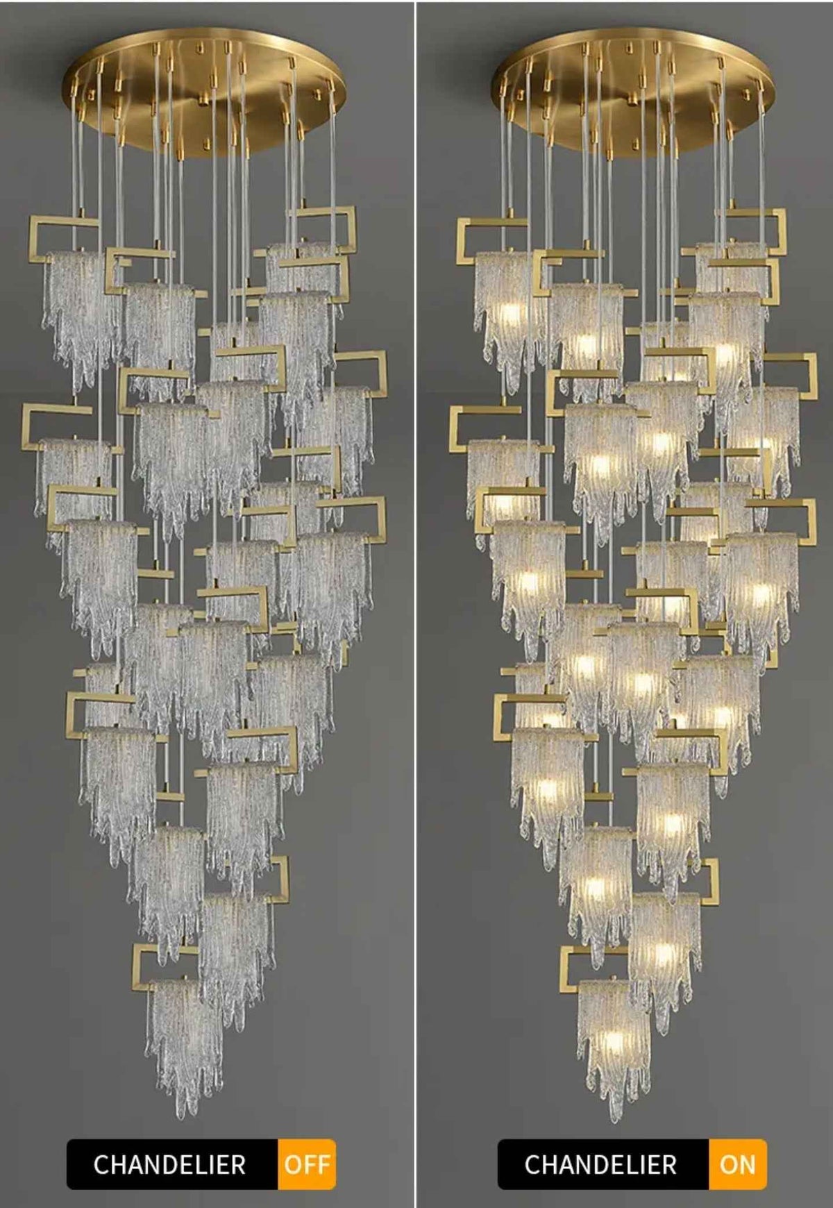 Abbaigh Copper Golden Staircase Chandelier- Colour & Brightness Changing