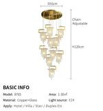 Abbaigh Copper Golden Staircase Chandelier- Colour & Brightness Changing