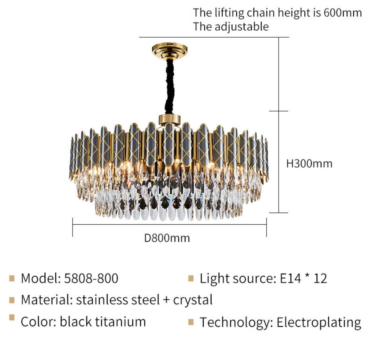 Demi Gold Crystal Chandelier-Round/Rectangle - Reflect Lighting