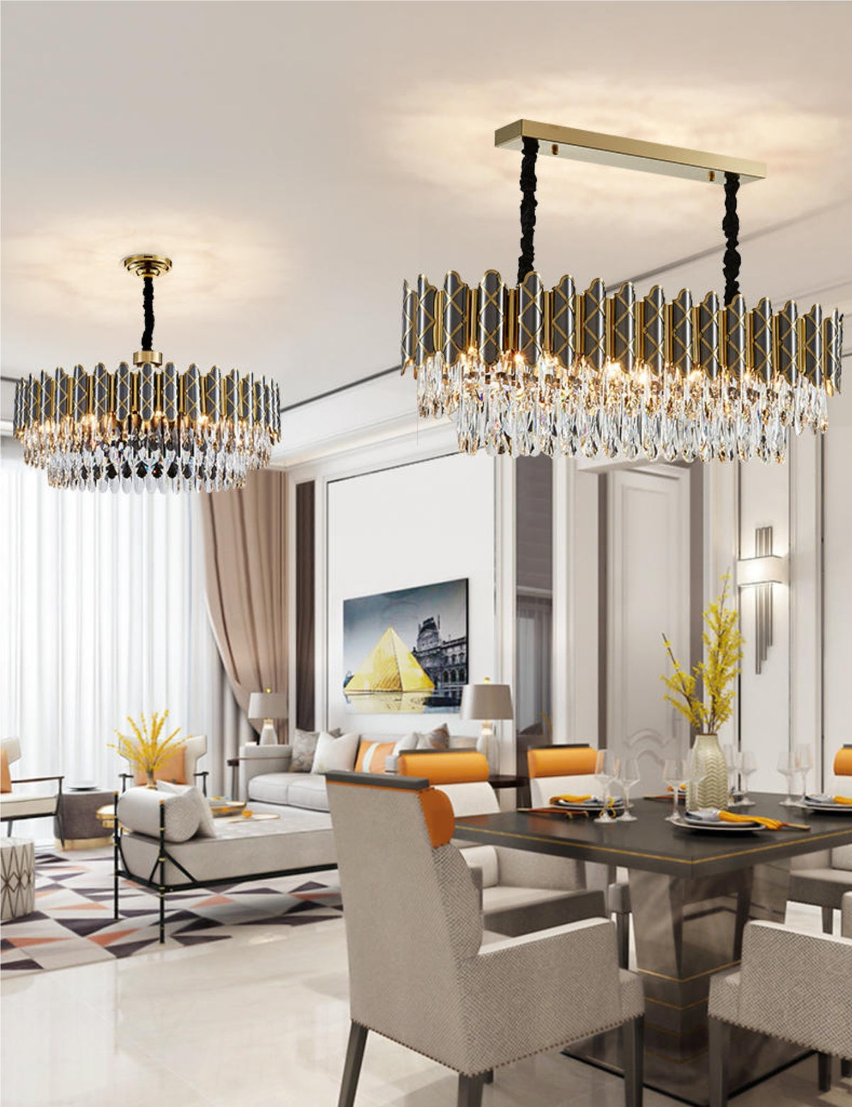 Demi Gold Crystal Chandelier-Round/Rectangle - Reflect Lighting