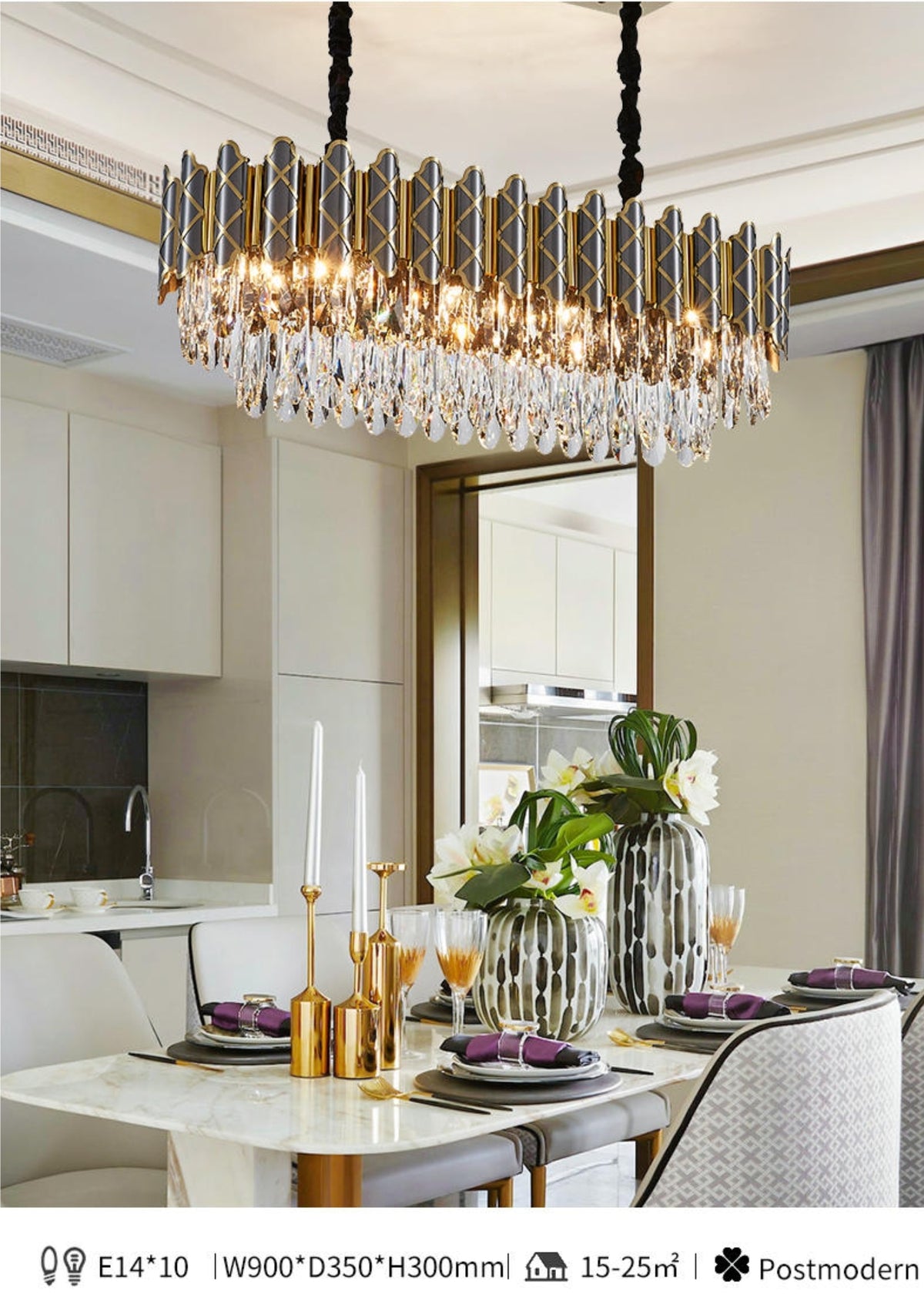 Demi Gold Crystal Chandelier-Round/Rectangle - Reflect Lighting