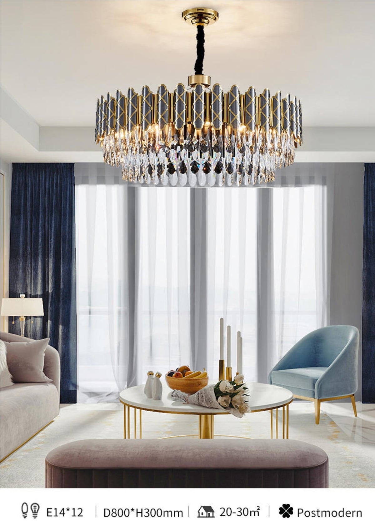 Demi Gold Crystal Chandelier-Round/Rectangle - Reflect Lighting