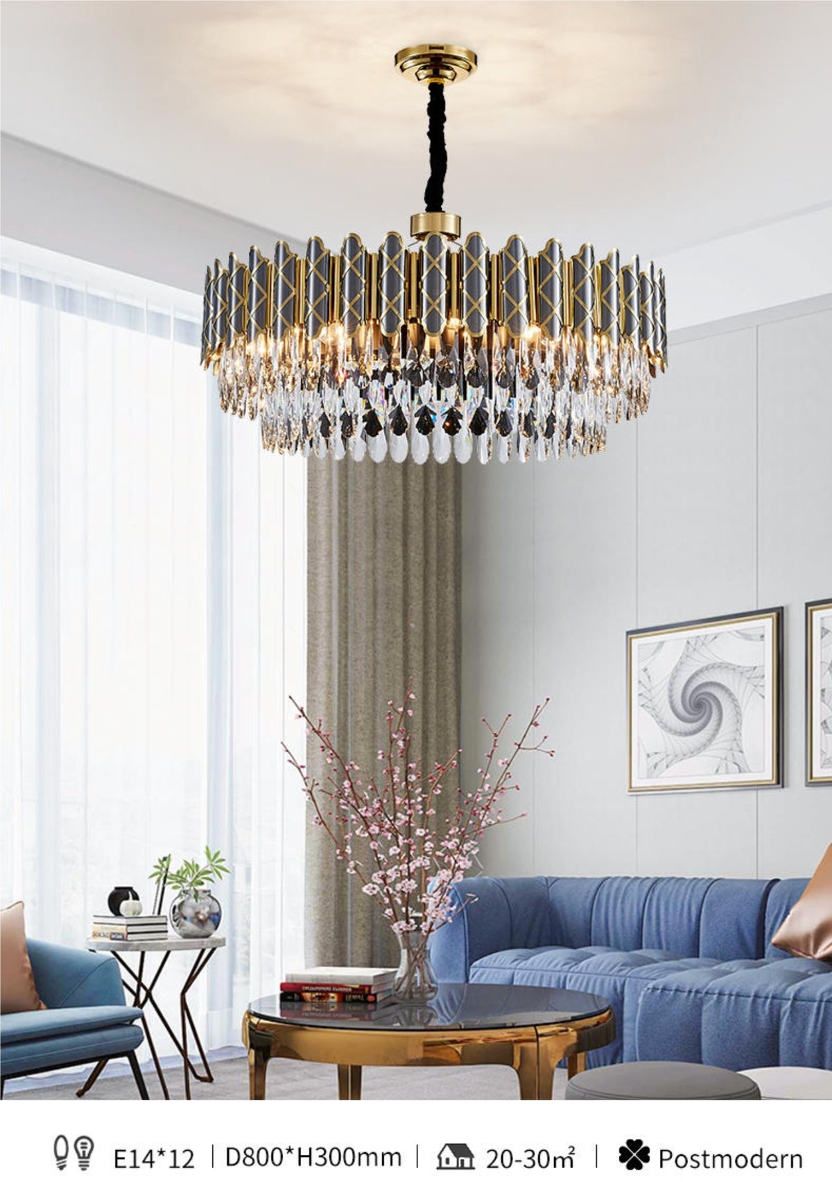 Demi Gold Crystal Chandelier-Round/Rectangle - Reflect Lighting