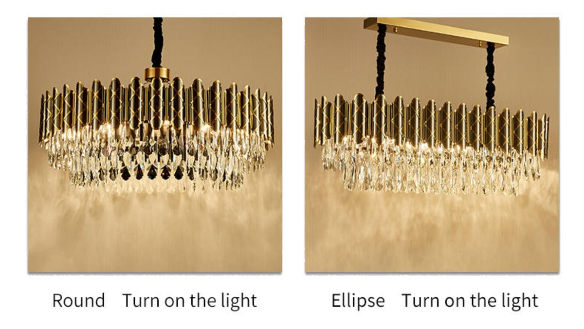 Demi Gold Crystal Chandelier-Round/Rectangle - Reflect Lighting