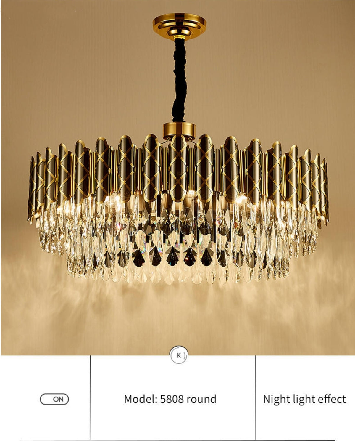 Demi Gold Crystal Chandelier-Round/Rectangle - Reflect Lighting
