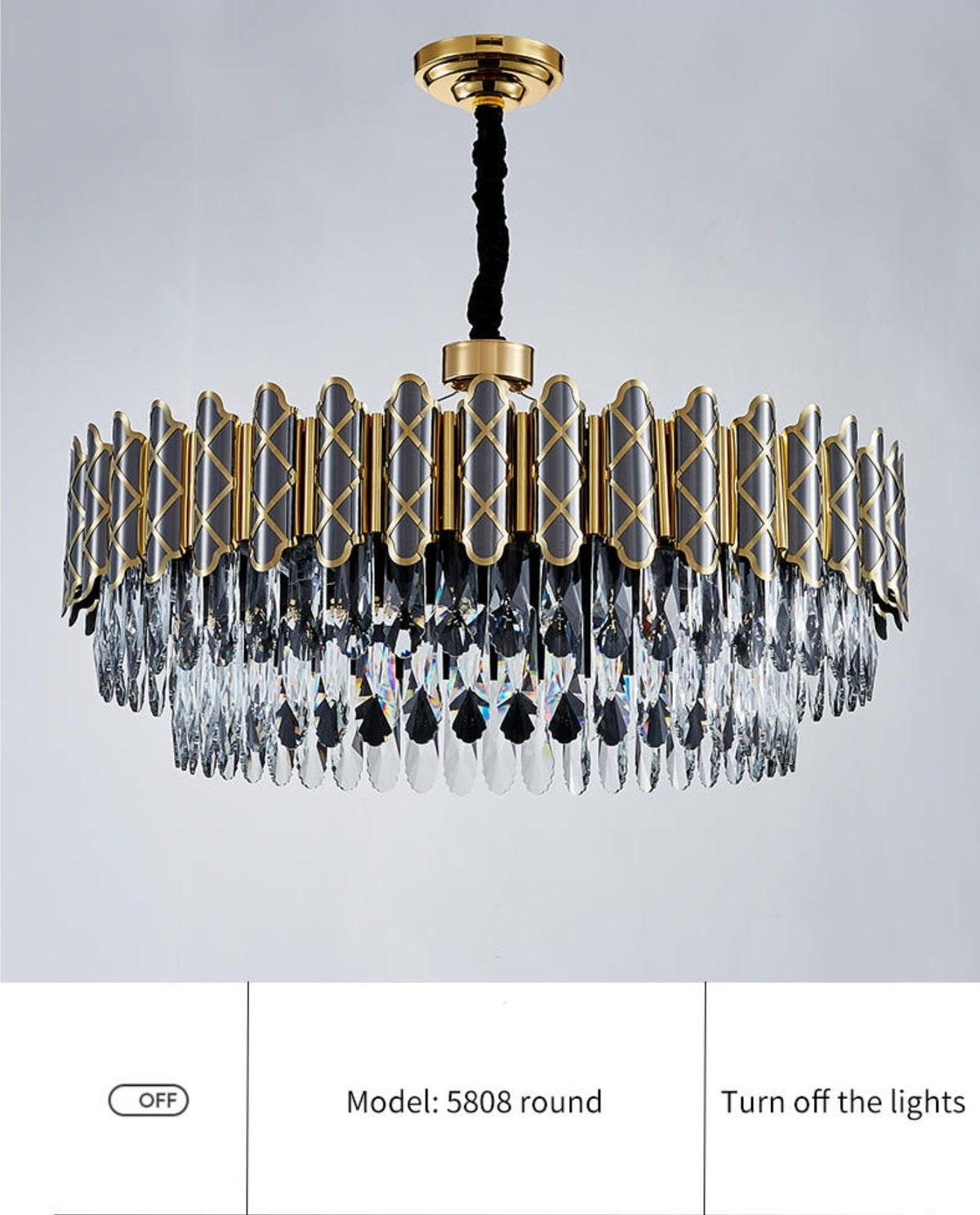 Demi Gold Crystal Chandelier-Round/Rectangle - Reflect Lighting
