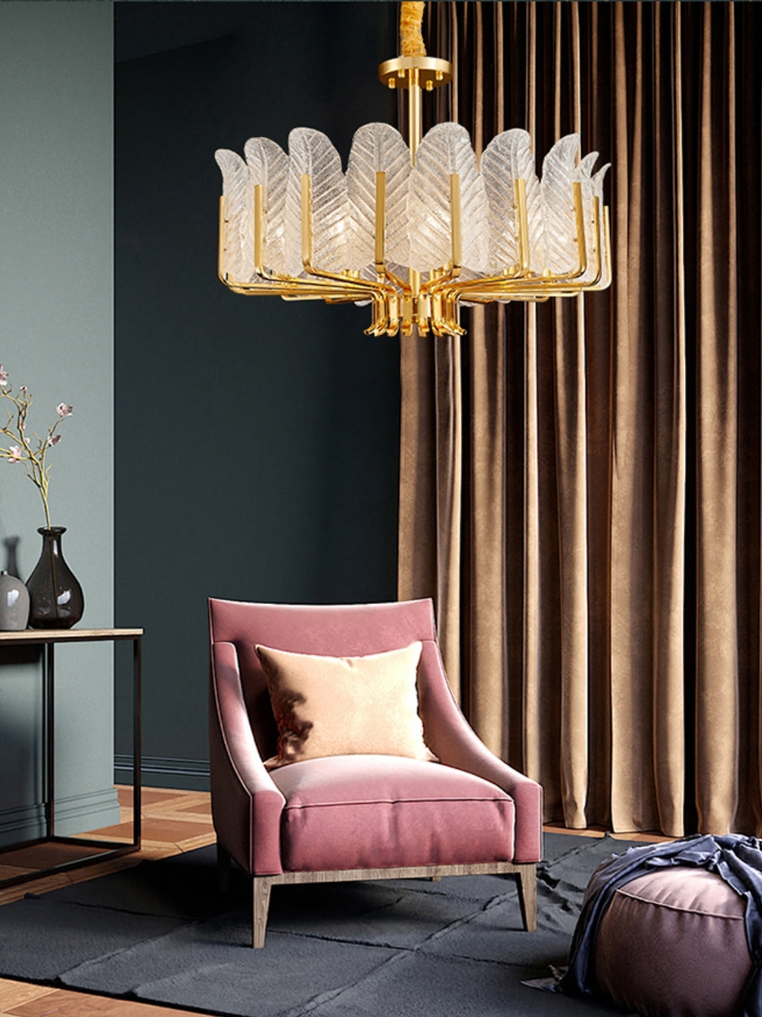 Frozen Leaf Flower Gold Crystal Chandelier - Reflect Lighting