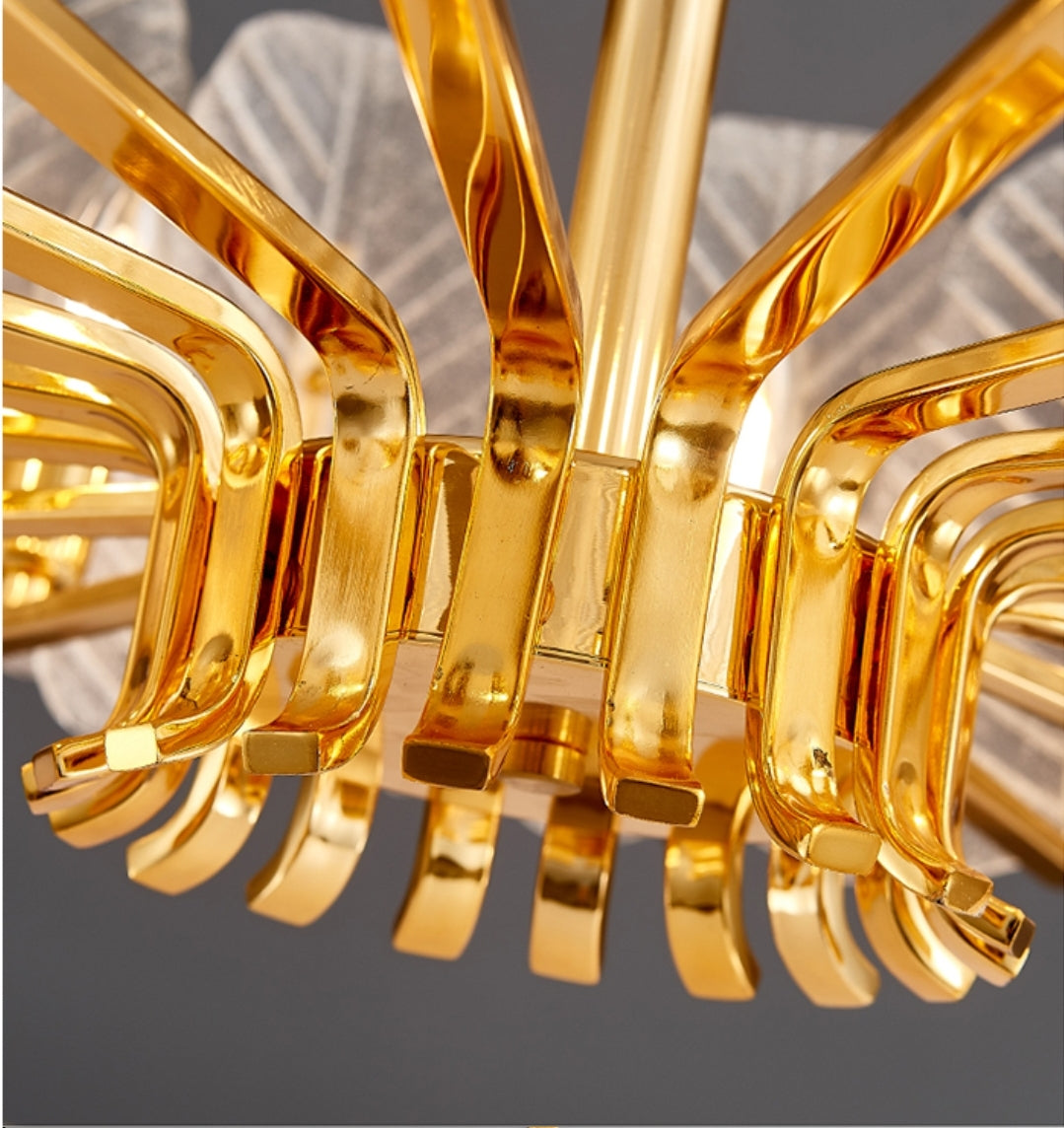 Frozen Leaf Flower Gold Crystal Chandelier - Reflect Lighting
