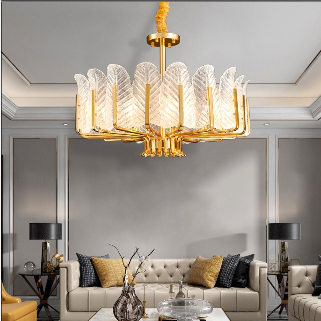 Frozen Leaf Flower Gold Crystal Chandelier - Reflect Lighting
