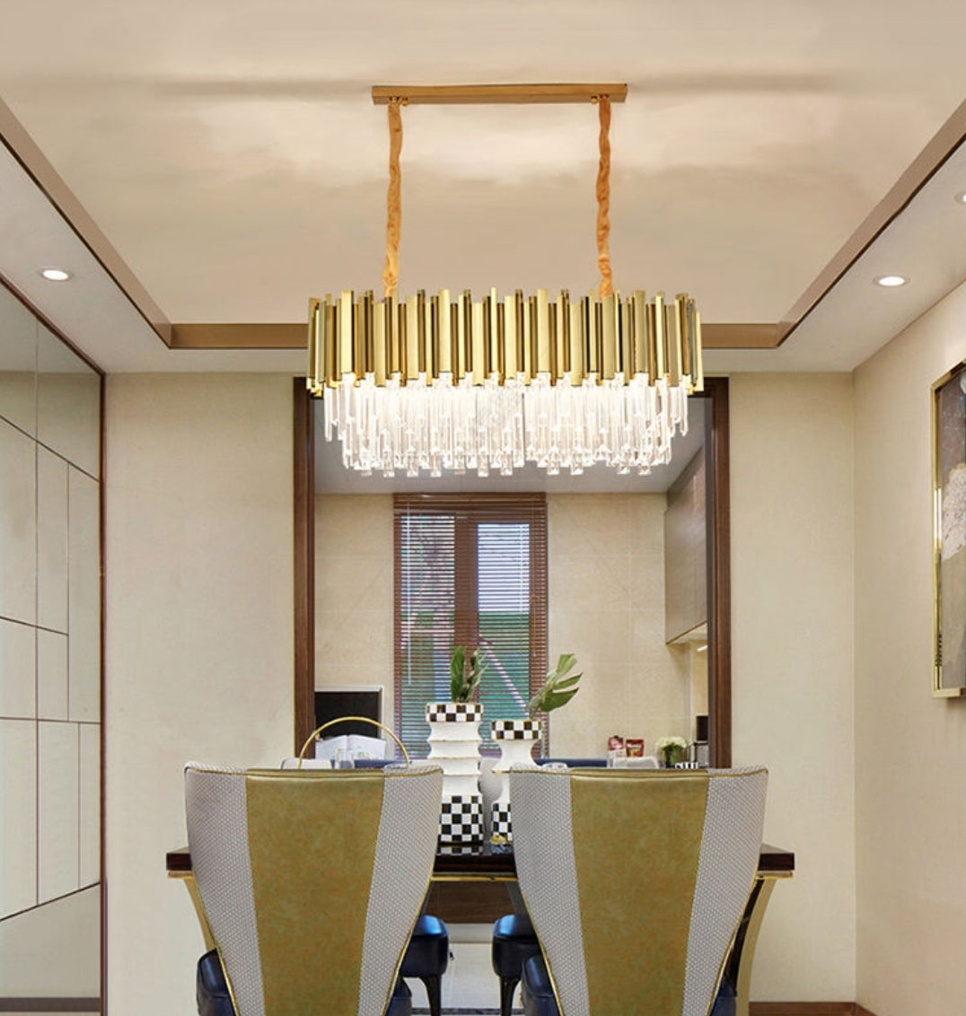Crystal Steel Gold Chandelier - Reflect Lighting