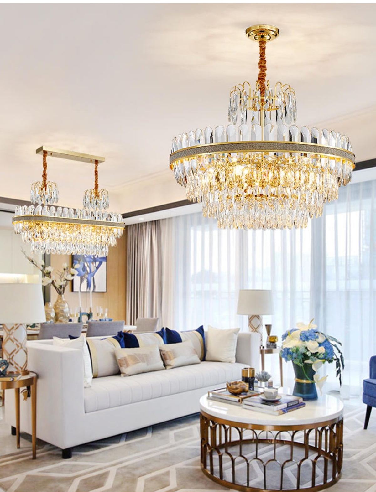 Clemence Silver Gems Chandelier- Round/Rectangle - Reflect Lighting