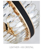 Lladró Black Leather Led Crystal Chandelier- Round/Rectangle - Reflect Lighting
