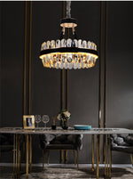 Lladró Black Leather Led Crystal Chandelier- Round/Rectangle - Reflect Lighting