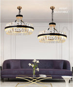 Lladró Black Leather Led Crystal Chandelier- Round/Rectangle - Reflect Lighting