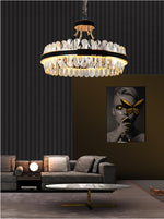 Lladró Black Leather Led Crystal Chandelier- Round/Rectangle - Reflect Lighting