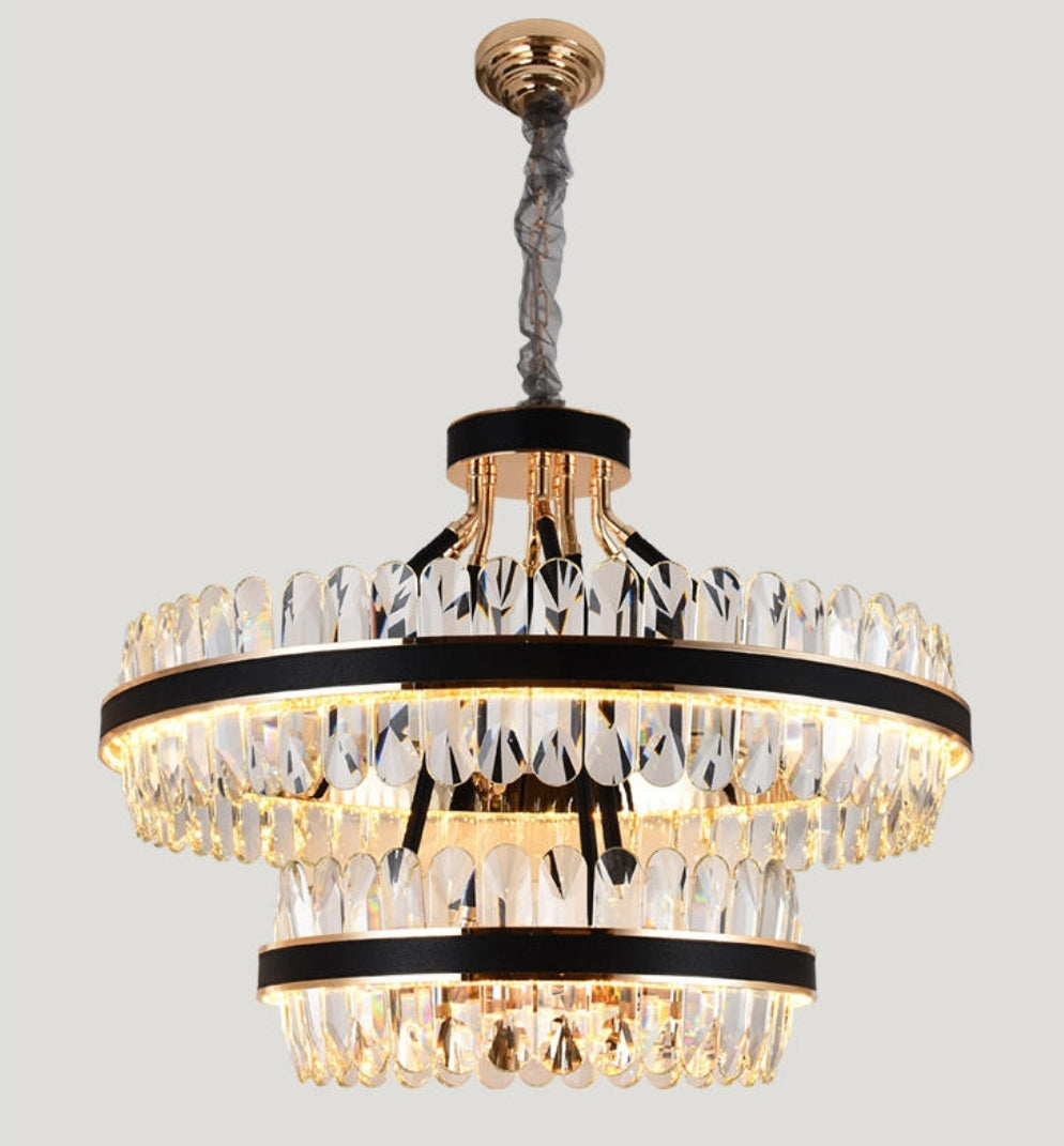 Lladró Black Leather Led Crystal Chandelier- Round/Rectangle - Reflect Lighting