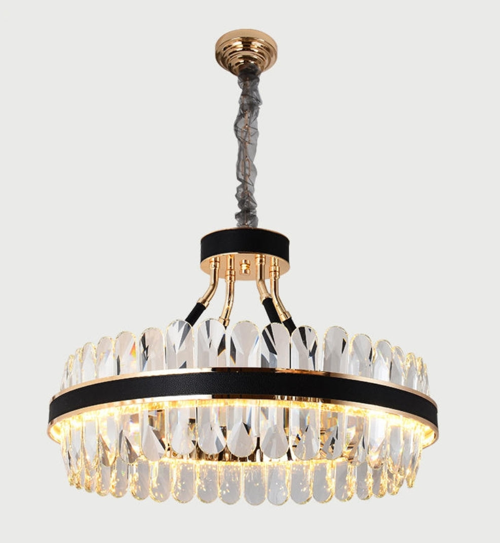 Lladró Black Leather Led Crystal Chandelier- Round/Rectangle - Reflect Lighting