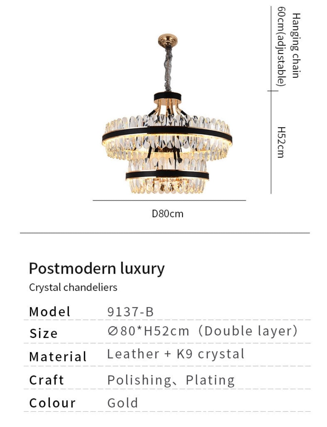 Lladró Black Leather Led Crystal Chandelier- Round/Rectangle - Reflect Lighting