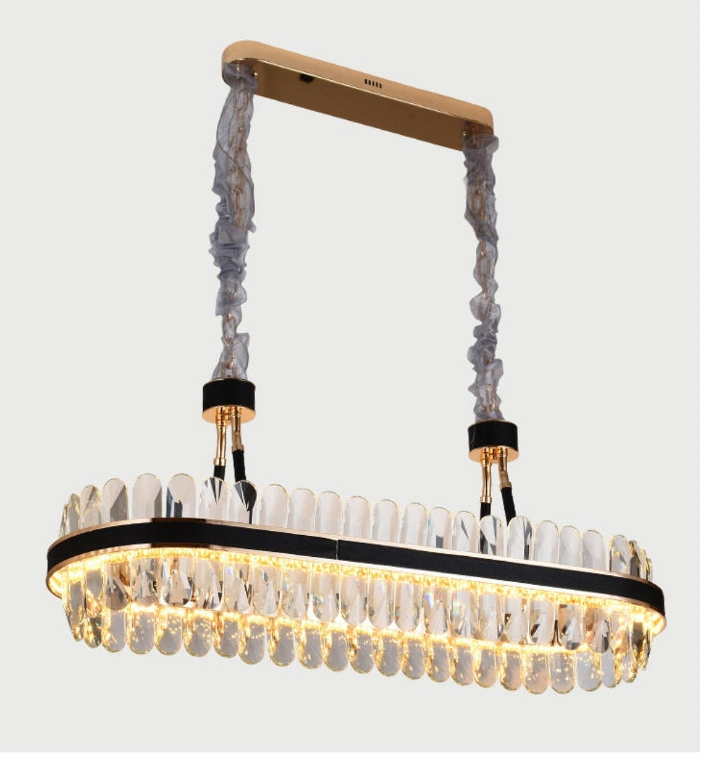Lladró Black Leather Led Crystal Chandelier- Round/Rectangle - Reflect Lighting