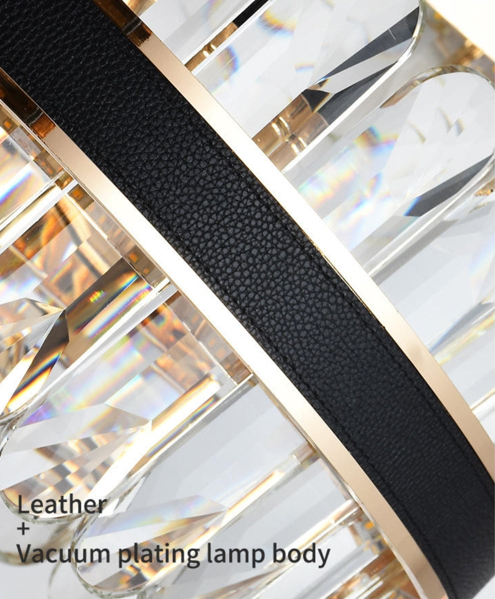 Lladró Black Leather Led Crystal Chandelier- Round/Rectangle - Reflect Lighting