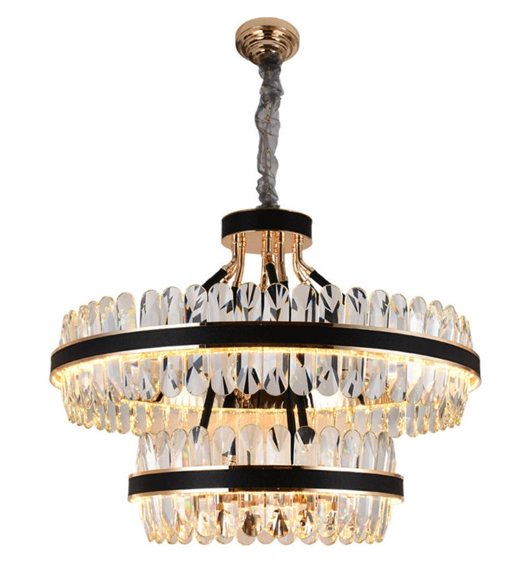 Lladró Black Leather Led Crystal Chandelier- Round/Rectangle - Reflect Lighting
