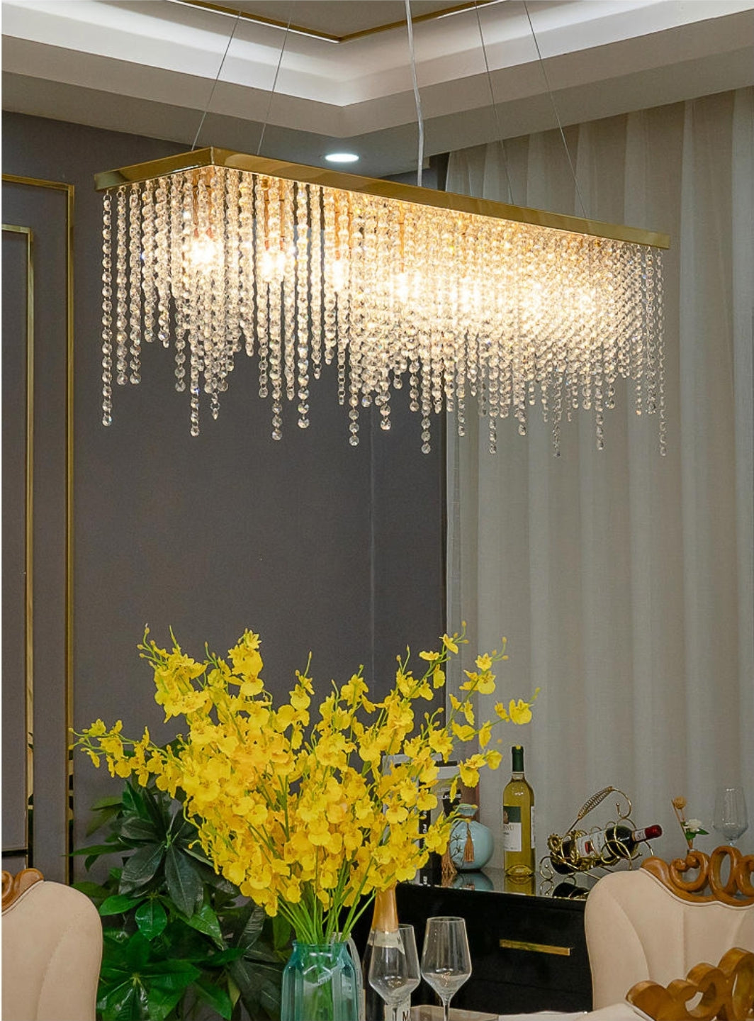 Shah Gold Crystal Ceiling Light - Round/Rectangle - Reflect Lighting