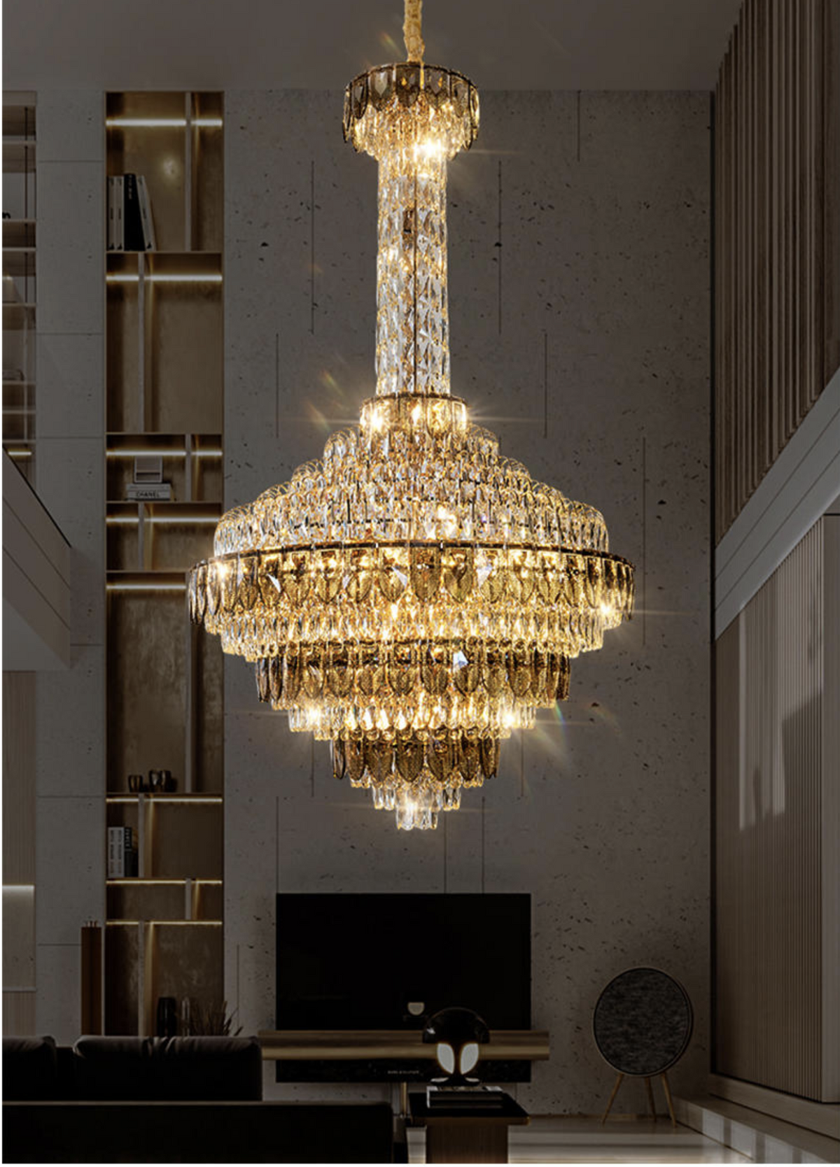 Atticus Xan Crystal Chandelier- Smokey Grey/ Amber/ Colourful Shell - Reflect Lighting