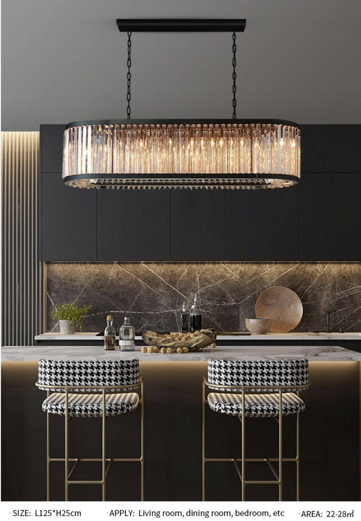 Kaela Bellavia Black Crystal Chandelier- Round/ Rectangular - Reflect Lighting