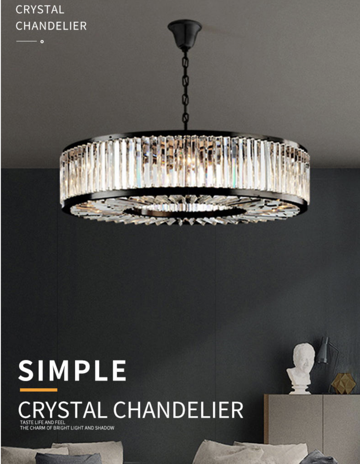 Kaela Bellavia Black Crystal Chandelier- Round/ Rectangular - Reflect Lighting