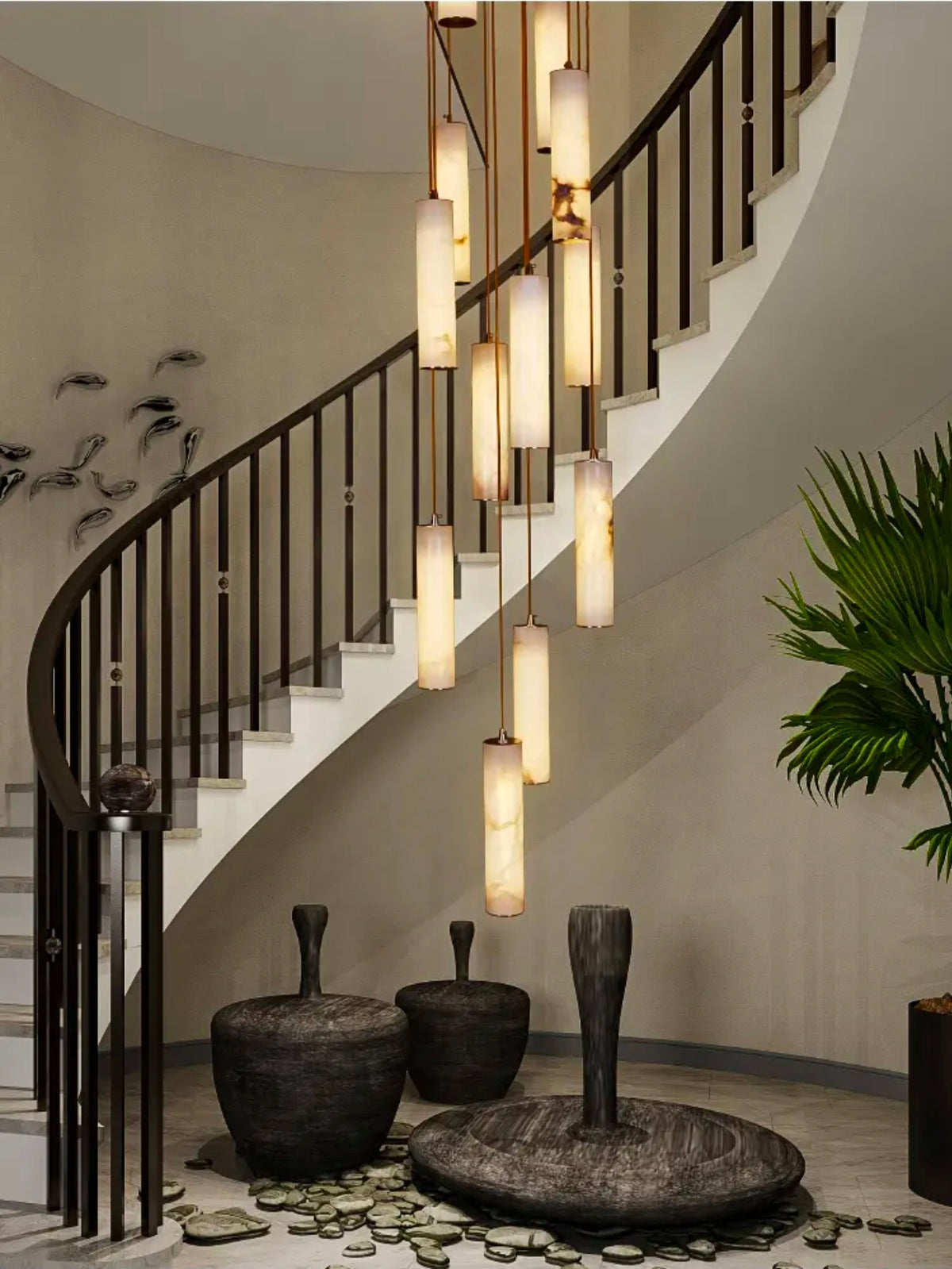 Kiska Marble Copper Staircase Chandelier