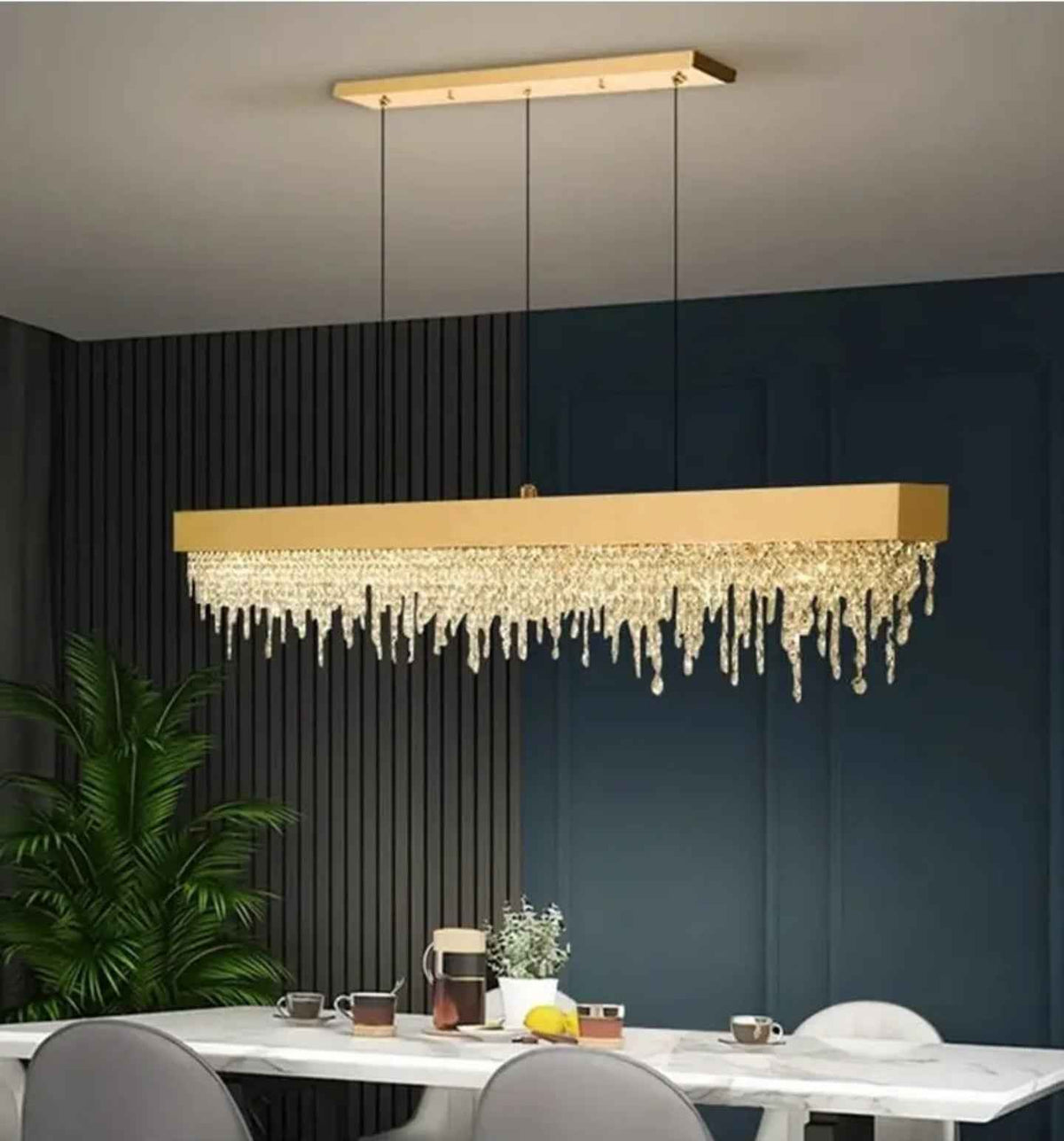 Ajaz Boody Rectangular Crystal chandelier-Gold/Silver/Black