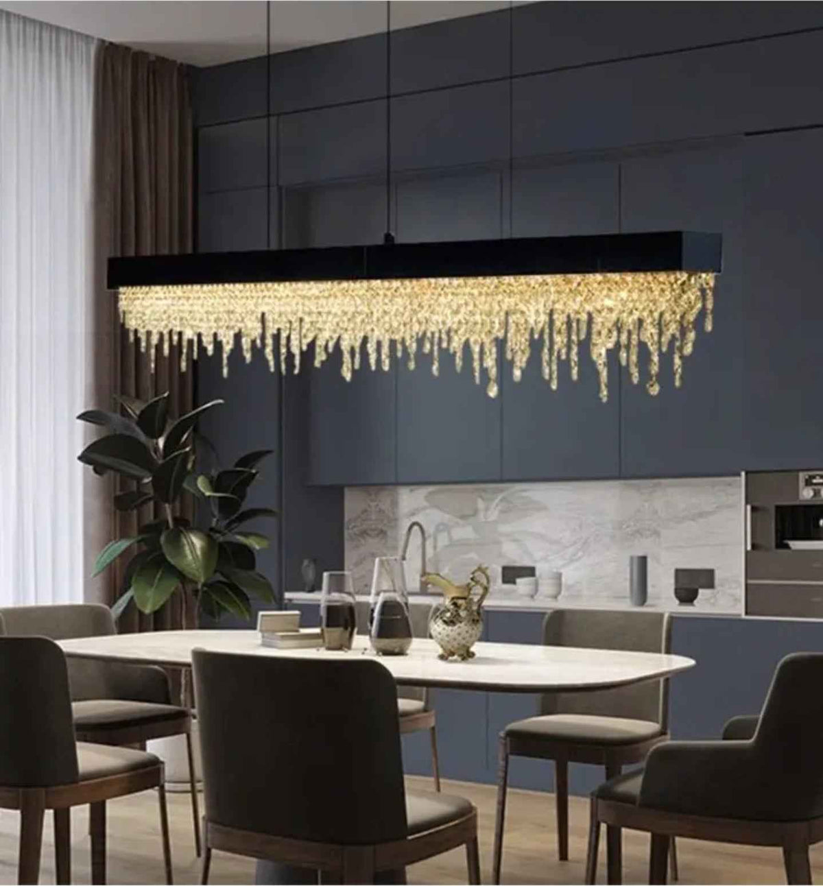 Ajaz Boody Rectangular Crystal chandelier-Gold/Silver/Black