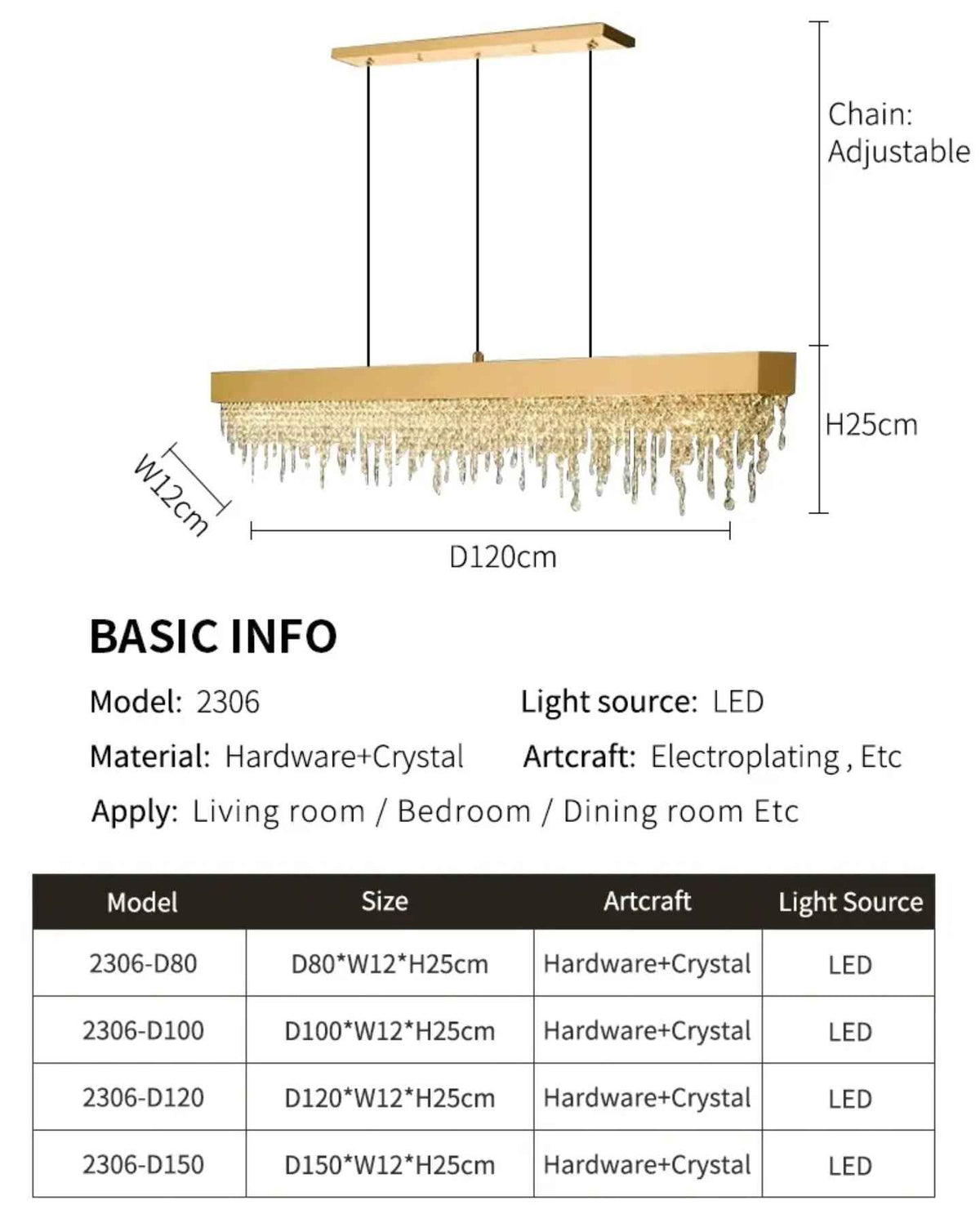 Ajaz Boody Rectangular Crystal chandelier-Gold/Silver/Black