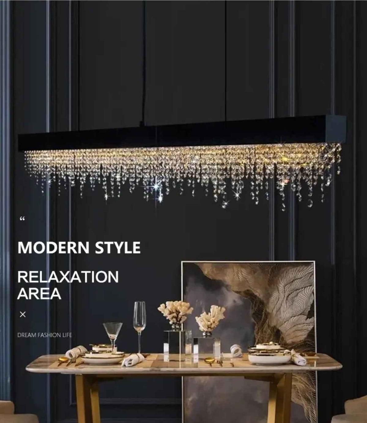 Ajaz Boody Rectangular Crystal chandelier-Gold/Silver/Black
