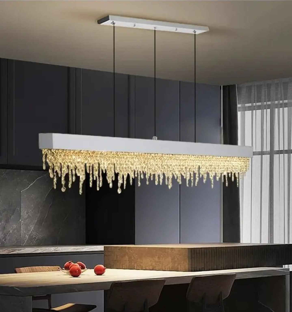 Ajaz Boody Rectangular Crystal chandelier-Gold/Silver/Black