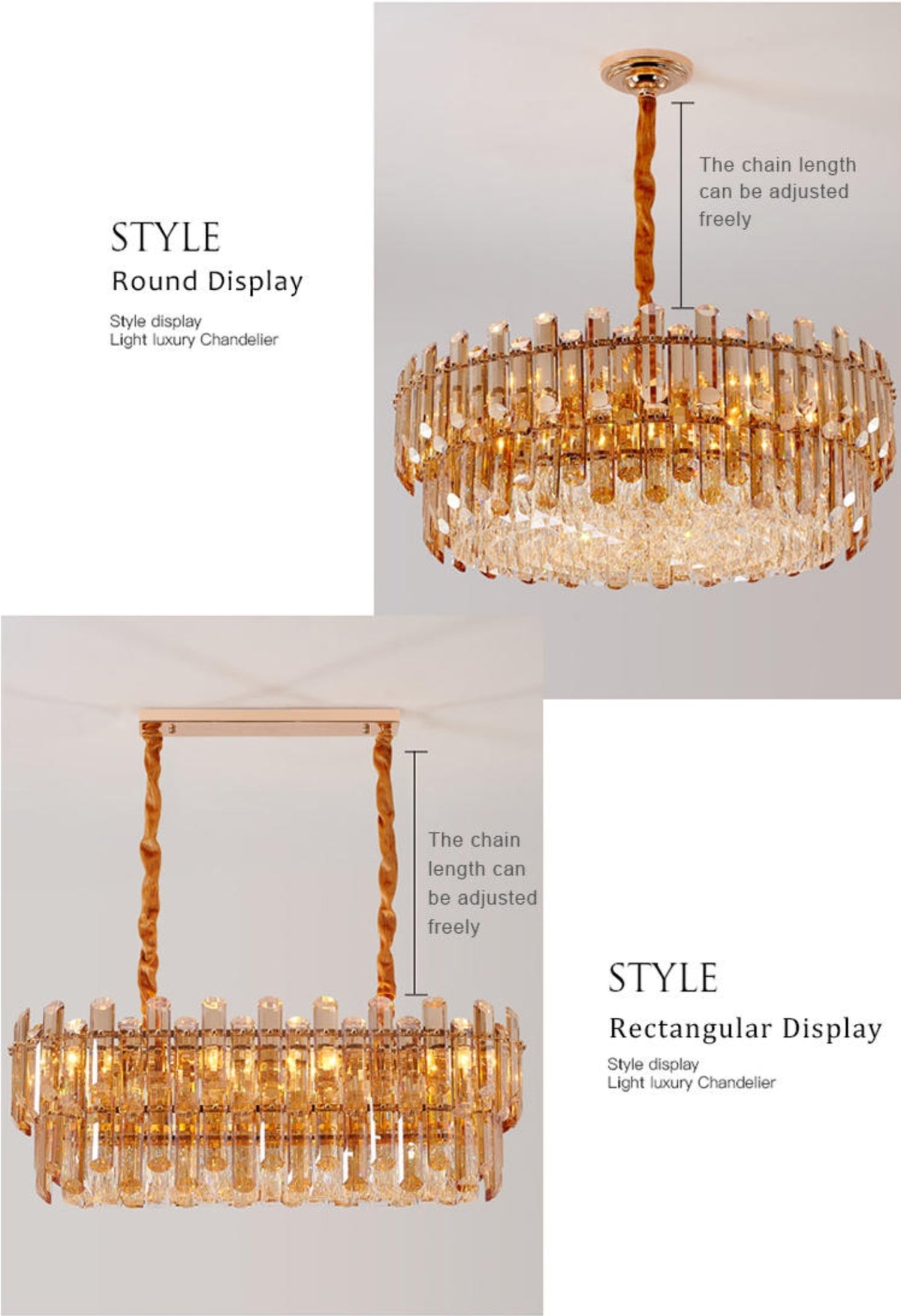 Maurice Amber/Smokey Grey Crystal Chandelier-Round/Rectangle - Reflect Lighting