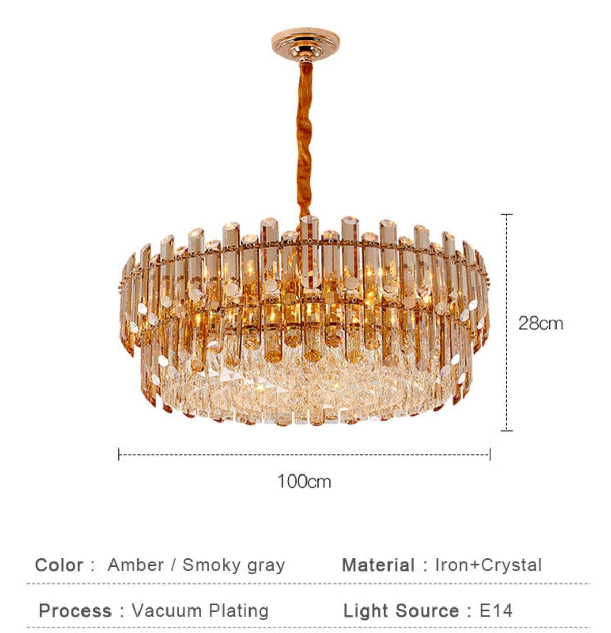 Maurice Amber/Smokey Grey Crystal Chandelier-Round/Rectangle - Reflect Lighting