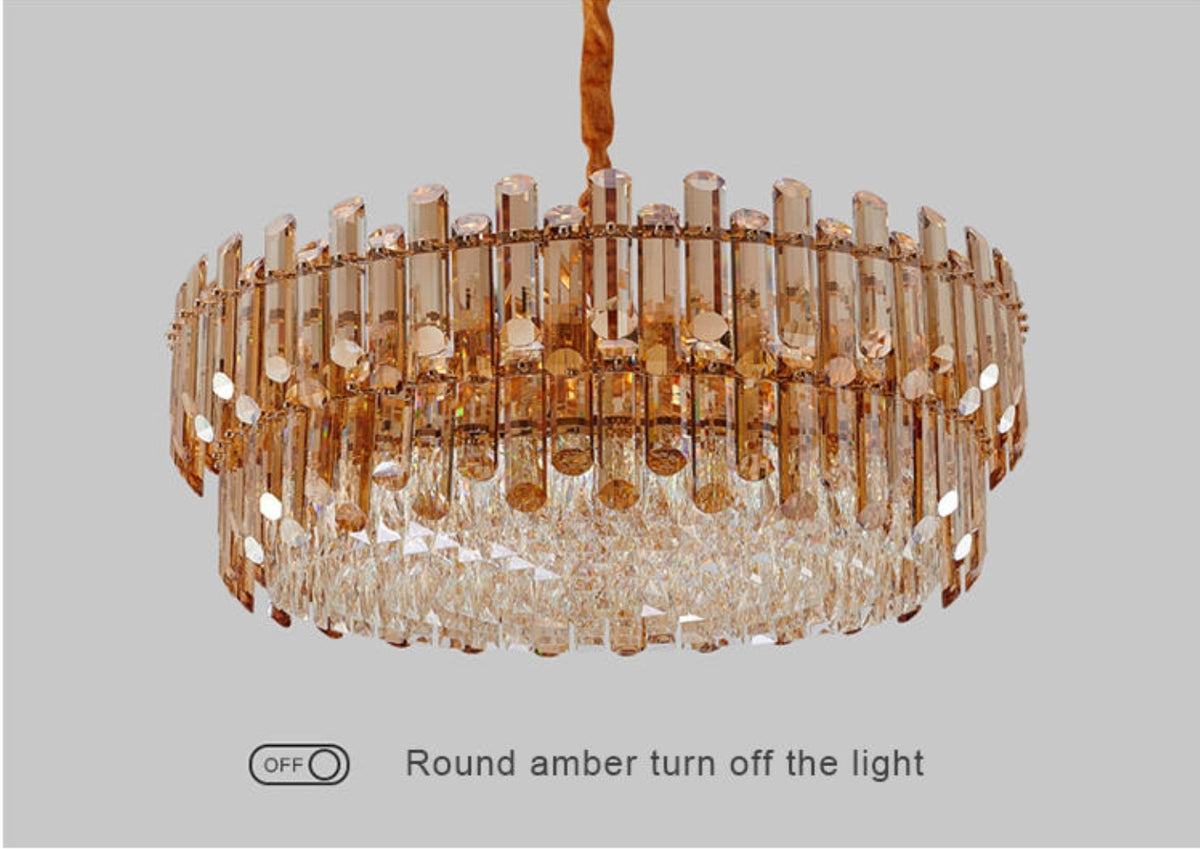 Maurice Amber/Smokey Grey Crystal Chandelier-Round/Rectangle - Reflect Lighting