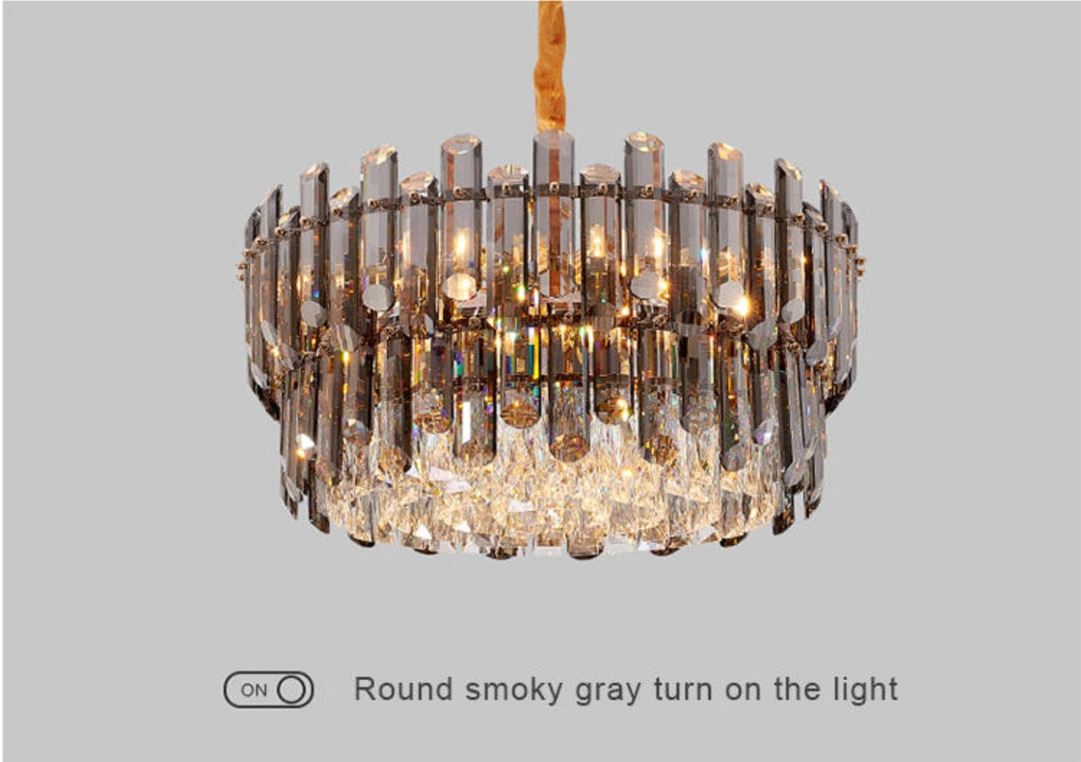 Maurice Amber/Smokey Grey Crystal Chandelier-Round/Rectangle - Reflect Lighting